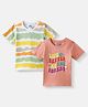 Nauti Nati Cotton Pack Of 2 Half Sleeves Colour Blocked & Life Better At The Jungle Text Printed Tees - Multi Colour