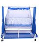 Infanto Cocoon Baby Swing Cradle / Jhula / Palna with Large Storage , 360 Lockable Wheels, Sturdy Frame, Large Mosquito Net, Swing Lock ,Soft cushion mattress- BLUE