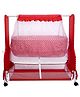 Infanto Cocoon Baby Swing Cradle / Jhula / Palna with Large Storage , 360 Lockable Wheels, Sturdy Frame, Large Mosquito Net, Swing Lock ,Soft cushion mattress- RED