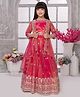 Tiny Kingdom Tissue Floral Embroidered Lace Embellished Lehenga Choli With Three Fourth Sleeves Jacket Set - Red