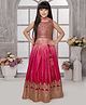 Tiny Kingdom Tissue Sleeveless Floral Embroided Sequins & Lace Embellished Ombre Lehenga Choli With Dupatta Set - Pink