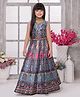 Tiny Kingdom Sleevless Floral Printed Mirror Work Detailed Lace Embellished Lehenga Choli With Dupatta Set - Blue