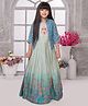 Tiny Kingdom Georgette Floral Embroidered Tropical Theme Printed Sequins Embellished Ombre Gown With Three Fourth Sleeves Jacket - Green