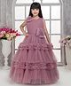 Tiny Kingdom Net Sleevless Floral & Bow Applique Detailed Tiered Gown - Plum