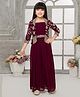 Tiny Kingdom Georgette Floral Embroidered Top Palazzo With Three Fourth Sleeves Jacket Set - Wine