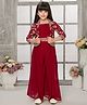 Tiny Kingdom Georgette Floral Embroidered Top Palazzo With Three Fourth Sleeves Jacket Set - Pink