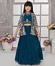 Betty By Tiny Kingdom Floral Embroidered & Printed Lehenga Choli With Three Fourth Sleeves Jacket Set - Blue