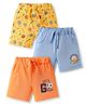 Doodle Poodle 100% Cotton Knee Length Sports Theme Printed Shorts Pack Of 3 - Yellow Orange & Light Blue