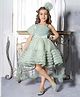 Lagorii Net One Shoulder Half Sleeves Sequins Embellished Bow Applique Detailed Ruffled Dress With Hair Band & Tailback - Green