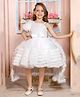 Lagorii Net One Shoulder Half Sleeves Sequins Embellished Bow Applique Detailed Ruffled Dress With Hair Band & Tailback - White