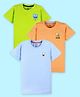 Kiddopanti Cotton Pack Of 3 Half Sleeves Baby Monster & We Come In Pieces Text Printed Tees - Neon Green Blue & Light Orange