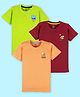 Kiddopanti Cotton Pack Of 3 Half Sleeves We Come In Pieces Text & Animal Printed Tee - Light Orange Maroon & Neon Green