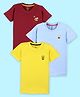 Kiddopanti Cotton Pack Of 3 Half Sleeves Honey Bee & Teddy Bear Printed Tee - Yellow Maroon & Blue