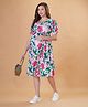 Bella Mama Woven Ballon Sleeves Flower Printed Maternity Dress With Pocket - White & Pink