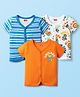 Babyhug 100% Cotton Interlock Knit Front Open Half Sleeves jhablas With Stripes & Animal Print Pack Of 3 - Blue Orange & White