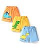 Doodle Poodle 100% Cotton Knit Knee Length Shorts With Dino Print Pack Of 3 - Yellow Light Blue & Orange