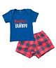 Kadam Baby Cotton Easter Theme Half Sleeves Daddys Little Bunny Text Printed Tee & Checked Shorts Set - Blue & Red