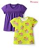 Honeyhap 100% Cotton Knit Bio Wash Half Sleeves Tops with Floral Print Pack of 2 - Evening Primrose & Deep Lavender