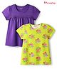 Honeyhap Premium 100% Cotton Knit Bio Wash Half Sleeves Tops with Floral Print Pack of 2 - Evening Primrose & Deep Lavender