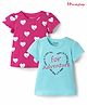 Honeyhap Premium 100% Cotton Knit With Bio Finish Half Sleeves Tops with Heart & Adventure Text Print Pack of 2 - Water Ballet & Phlox Pink