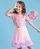 Hola Bonita Knit Half Sleeves Sequinned Party Dress With Floral Applique & Belt - Pink