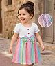 Mark & Mia Cotton Knit Half Sleeves Frocks With Stripes & Bow Detailing - White & Pink