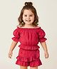 Mark & Mia Cotton Knit Half Sleeves Co-Ord Top & Skirt Sets With Polka Dots & Frill Detailing - Red