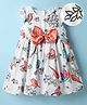 Mark & Mia Cotton Woven Frill Sleeves Frock with Bird Print & Bow Applique - White
