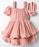 Mark & Mia Cotton Woven Half Cold Shoulder Sleeves Sold Color Frock with Frill Detailing - Peach