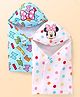 Babyhug Disney 100% Cotton Hooded Towels With Minnie Mouse & Family Graphics   L 79 x B 80 cm Pack Of 2 -Turquoise & White