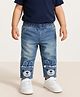 Babyoye Cotton Woven Full Length Jeans With Teddy Bear Embroidery & Ear Applique - Blue