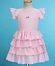 Enfance Cap Sleeves Brand Name Foil Printed Layered Knee Length Dress - Pink