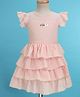 Enfance Cap Sleeves Brand Name Foil Printed Layered Knee Length Dress - Peach
