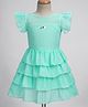 Enfance Cap Sleeves Brand Name Foil Printed Layered Knee Length Dress - Ferozi