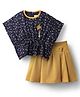 Enfance Synthetics Half Batwing Sleeves Seamless Floral Printed & Applique Kaftan Top With Solid Pleated Skirt - Mustard