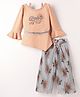Enfance Synthetics Full Bell Sleeves Typography Embroidered Floral Applique Top With Palazzo Set - Peach