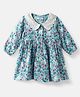 Nauti Nati Cotton Three Fourth Sleeves Unicorn & Floral Printed Shirt Style Dress - Blue