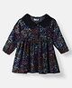Nauti Nati Cotton Full Sleeves Floral Printed Shirt Style Dress - Navy Blue