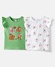 Nauti Nati Cotton Pack Of 2 Frill Sleeves Floral & Dogs Printed Tops - Green & White