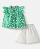 NautiNati Cotton Frill Sleeves Apples Printed Top & Shorts - Green