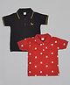 Kiwi Cotton Pack Of 2 Half Sleeves Solid & Stars Printed Polo Tees - Red & Black