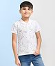 Hrit Cotton Half Sleeves Colour Splash Printed Polo Tee - White