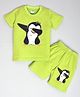 Kiwi Cotton Sinker Half Sleeves Penguin Printed Coordinating Tee & Shorts Set - Neon Green