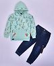 Kiwi Cotton Full Sleeves Alphabets Printed Hooded Tee & Jeans Set - Green & Blue