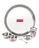 HAZEL Stainless Steel Dinner Set Of 6 | Dinner Set Steel (1 Steel Plate, 1 Steel Glass, 2 Bowl, 1 Dessert Plate, 1 Spoon) 6 Pieces, Silver