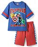 Pine Kids Marvel Single Jersey Knit Half Sleeves Drop Shoulder Cut & Sew Short Sets With Avengers Graphic - Red & Blue