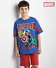 Pine Kids Marvel Single Jersey Knit Half Sleeves Drop Shoulder Cut & Sew Short Sets With Avengers Graphic - Red & Blue