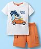 Babyhug Single Jersey Knit Half Sleeves T-Shirt & Shorts Set with Vehicle Print - White & Orange