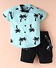Dapper Dudes Half Sleeves Palm Tree Printed Shirt With Shorts Bow & Suspender Set - Sea Green