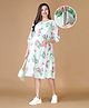 Bella Mama Woven Three Fourth Sleeve Maternity Dress With Floral Print - Aqua Blue